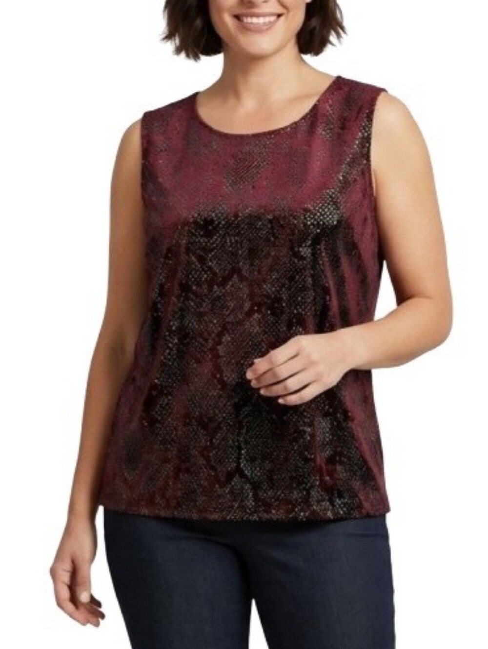 Graver Studio Plus Shell Blouse Burgundy Snakeskin Print Textured Dressy
